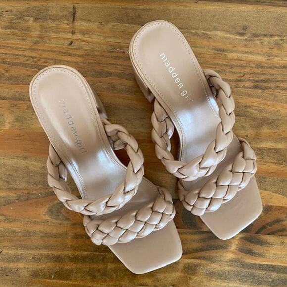 Madden Girl Tan Braided Chunky Heel Sandals - Size 8.5 - Picture 5 of 11